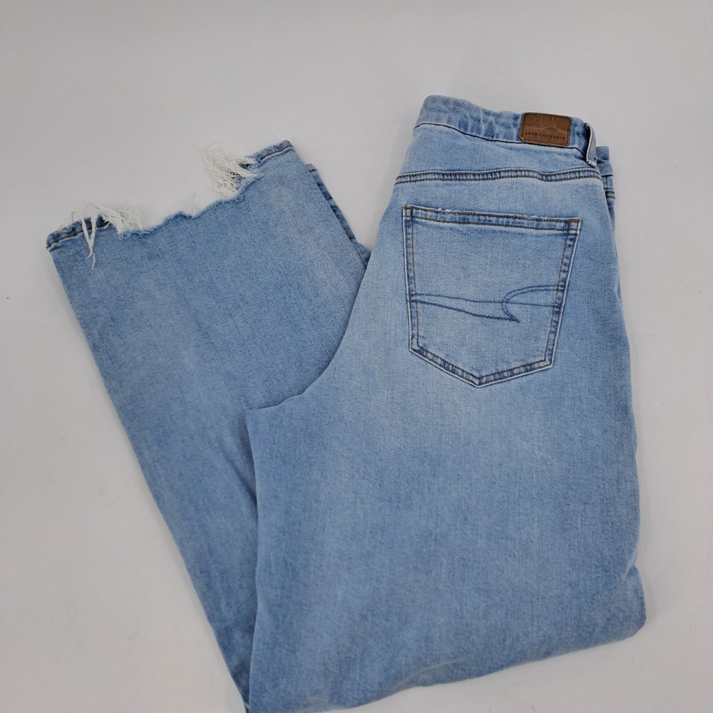 American Eagle Curvy Super High-Rise Baggy Straight Jeans 14 Cotton Light Wash